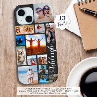 Modern 13 Photo Collage Script Name Custom Colour