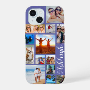Modern 13 Photo Collage Script Name Custom Colour iPhone 15 Case