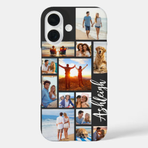 Modern 13 Photo Collage Script Name Your Colour iPhone 16 Case