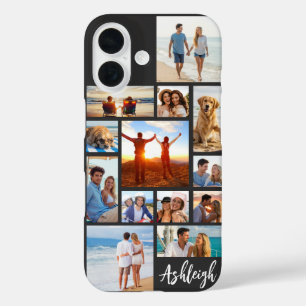 Modern 13 Photo Collage Script Name Your Colours iPhone 16 Case