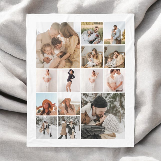 Modern 14 Photo Collage Fleece Blanket (Creator Uploaded)