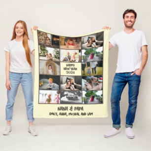 Modern 14 Photo Collage New Year Gift Fleece Blanket