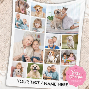 Modern 14 Photo Collage Personalized Family Pets Sherpa Blanket