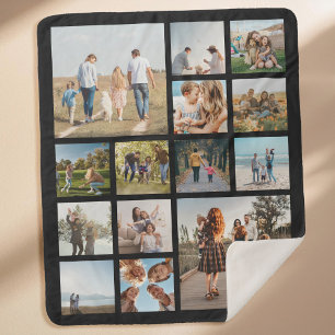 Modern 14 Photo Collage Sherpa Blanket