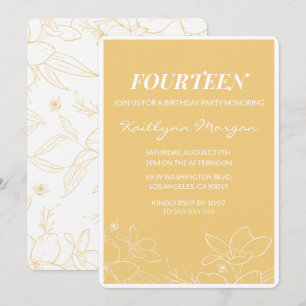 Modern 14th birthday invitations Floral Yellow
