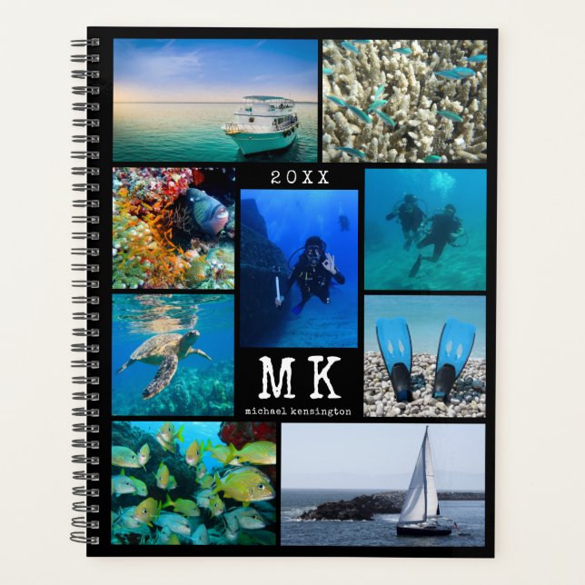 Modern 15 Photo Collage Black Personalised Planner (Front)