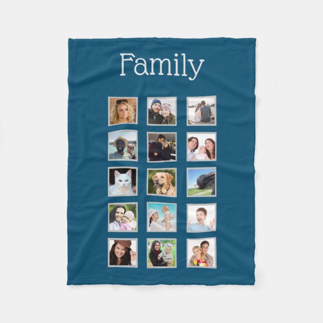 Modern 15 Photo Collage Family Pictures Fleece Blanket (Front)