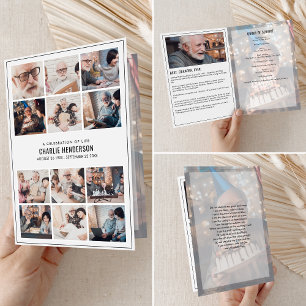 Modern 15-Photo Funeral Program With Bio & Poem Programme