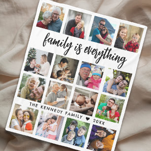 Modern 16 Photo Collage Family Name  Quote   Fleece Blanket