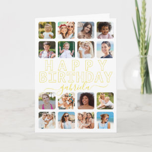 Modern 16 Photo Collage Happy Birthday Card