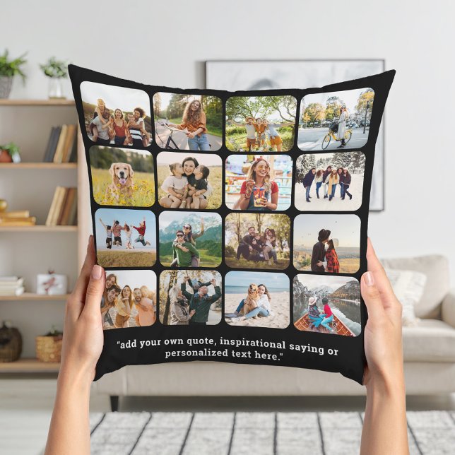 Modern 16 Photo Collage With Quote Cushion (Creator Uploaded)