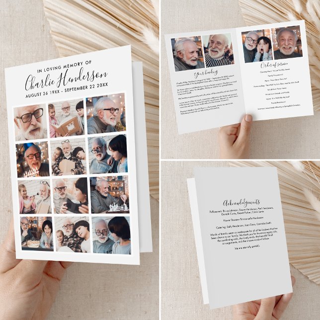 Modern 16-Photo Folded Funeral Program Programme (Creator Uploaded)