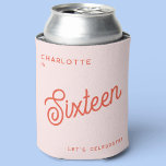 Modern 16 Sixteen Sixteenth Birthday Can Cooler<br><div class="desc">A modern chic typography design in orange and blush pink to celebrate a landmark sixteenth birthday in style.  Change the text to personalise.</div>