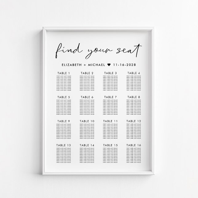Modern 16 Table Wedding Seating Chart (Creator Uploaded)