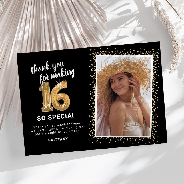 Modern 16th Birthday Photo Thank You Card (Creator Uploaded)