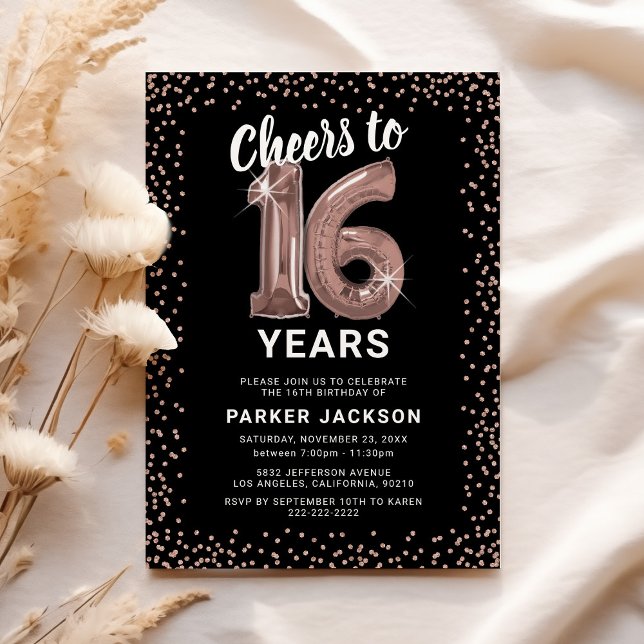 Modern 16th Birthday Rose Gold Invitation (Creator Uploaded)