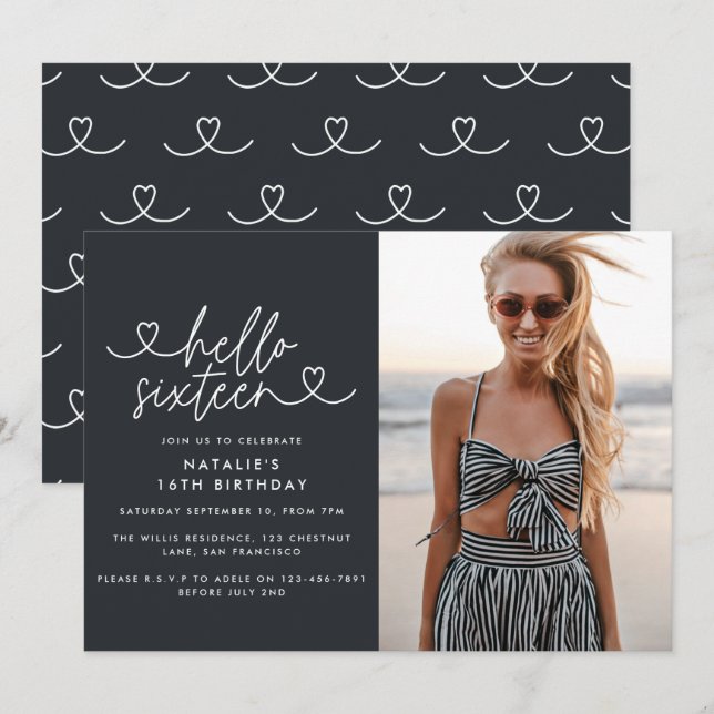 Modern 16th birthday simple stylish elegant script (Front/Back)