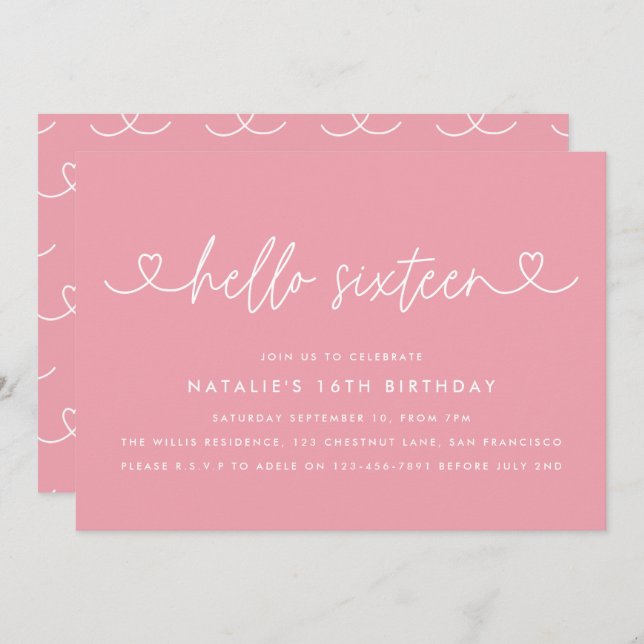 Modern 16th birthday simple stylish elegant script (Front/Back)