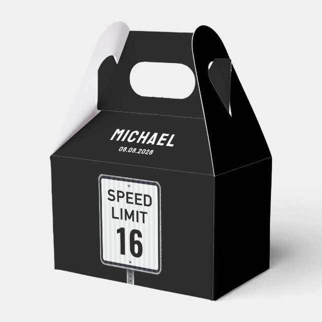 Modern 16th Birthday Speed Limit Sign Favour Box (Back Side)