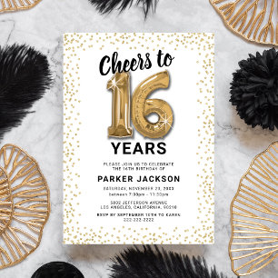 Modern 16th Birthday White Gold Invitation