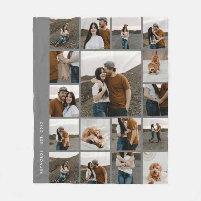 Modern 17 Photo Collage Editable Colour Fleece Blanket (Front)