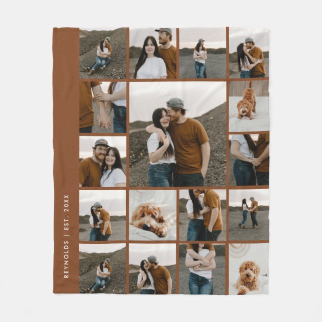 Modern 17 Photo Collage Editable Colour Fleece Blanket (Front)