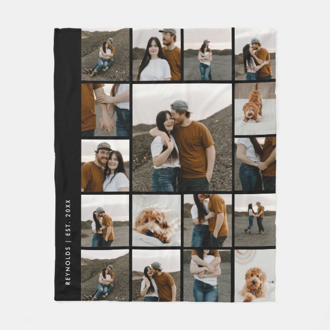 Modern 17 Photo Collage Editable Colour Fleece Blanket (Front)