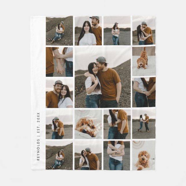 Modern 17 Photo Collage Editable Colour Fleece Blanket (Front)