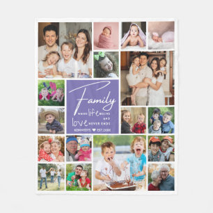 Modern 17 Photo Collage Family Name Purple Quote Fleece Blanket