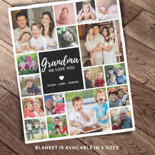 Modern 17 Photo Collage Grandma We Love You White Fleece Blanket