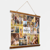 Modern 17 Photo Collage Monogram Script Name Hanging Tapestry (Angled)