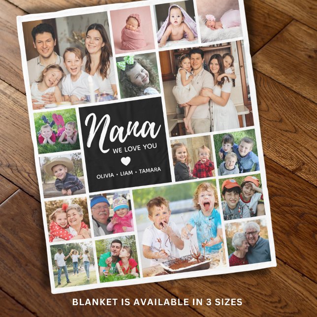 Modern 17 Photo Collage Nana We Love You White Fleece Blanket (Creator Uploaded)