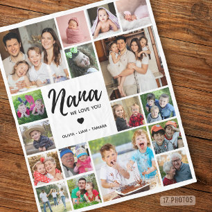 Modern 17 Photo Collage Nana We Love You White Fleece Blanket