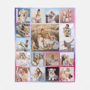 Modern 17 Photo Colorful Collage Fleece Blanket