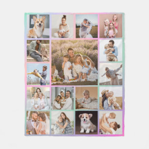 Modern 17 Photo Colourful Collage Fleece Blanket