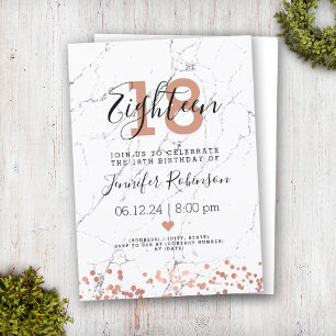Modern 18th Birthday Party Rose Gold Marble Invitation