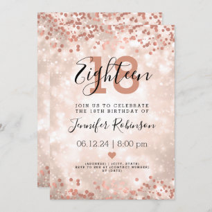 Modern 18th Birthday Party Rose Gold Sparkle  Invitation