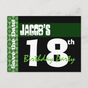 Modern 18th Birthday Save the Date Green Black V9A Announcement Postcard
