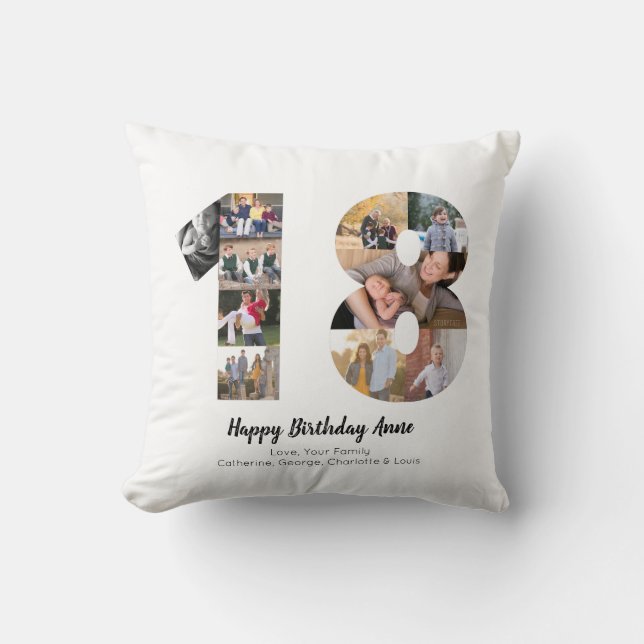 Modern 18th Number Photo Collage Custom Greeting Cushion (Front)