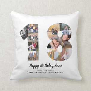 Modern 18th Number Photo Collage Custom Greeting Cushion