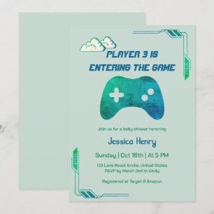Modern 1974 Video Game Player 3 Gaming Baby Shower Invitation