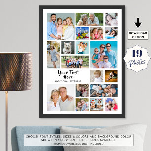 Modern 19 Photo Collage Custom Colors Personalized Poster