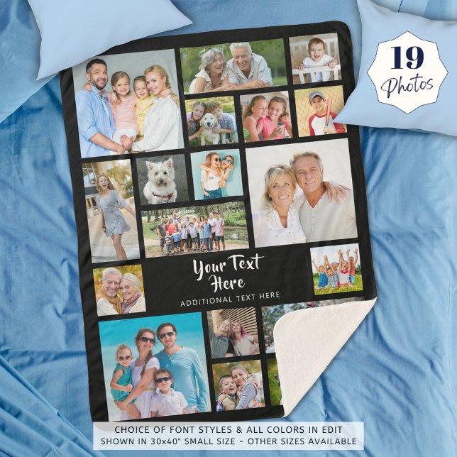 Modern 19 Photo Collage Personalised Custom Colour Sherpa Blanket (Creator Uploaded)