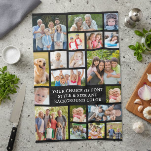 Modern 19 Photo Collage Personalised Custom Colour Tea Towel