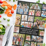 Modern 19 Photo Collage Personalised Custom Colour Tea Towel<br><div class="desc">Create a modern, unique, photo collage kitchen towel utilising this easy-to-upload photo collage template featuring 19 square and rectangle pictures to accommodate a variety of types of photos and personalised with your custom text in your choice of font styles, colour and size as well as the towel colour by changing...</div>