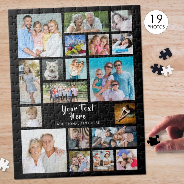 Modern 19 Photo Collage Personalized Black Jigsaw Puzzle (Creator Uploaded)