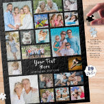 Modern 19 Photo Collage Personalized Black Jigsaw Puzzle<br><div class="desc">Easily create a fun, memorable activity with this photo collage keepsake puzzle with 19 photos and personalized with your own text. An editable title in handwritten brush script text and subtitle is ideal for anyone or any special occasion. The sample is shown in the 11x14" 252 pieces--other options are available...</div>