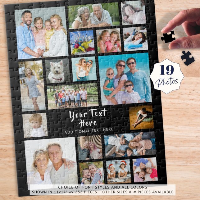 Modern 19 Photo Collage Personalized Black Jigsaw Puzzle (Creator Uploaded)