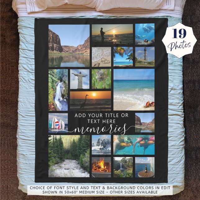 Modern 19 Photo Collage Script MEMORIES Fleece Blanket (Creator Uploaded)