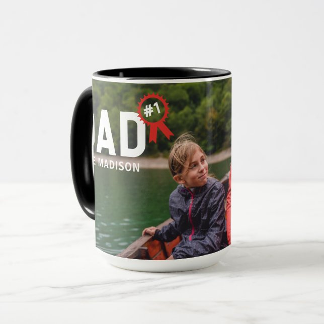 Modern #1 Dad Photo Personalised Name Fathers Day Mug (Front Left)